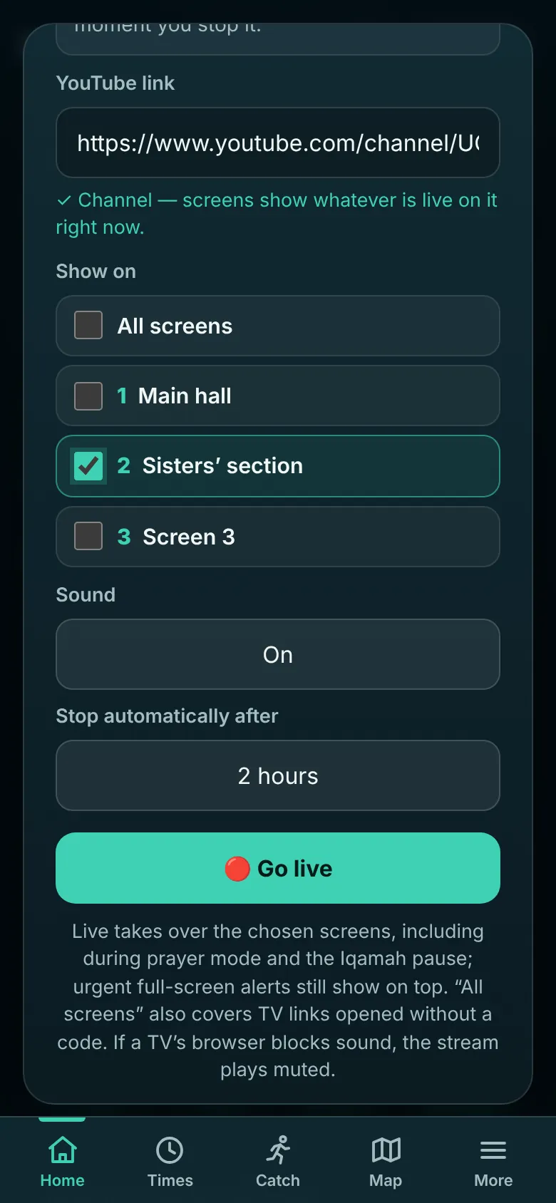 Choosing screens for a YouTube live stream